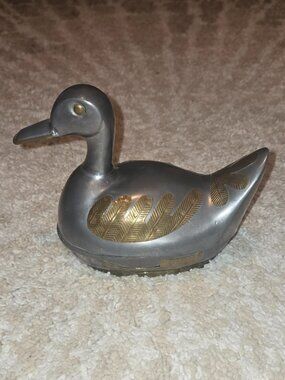Brass and Pewter Duck Trinket Dish-Vintage